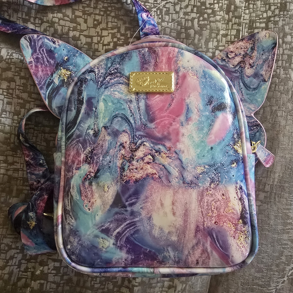 Luv Betsey by Betsey Johnson Mini Backpack Movable Wings Marbled Pink Purple...